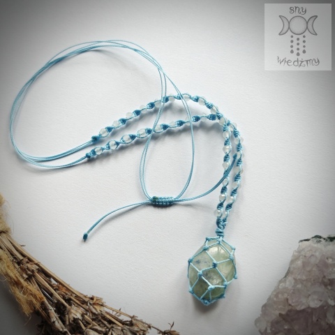 Naszyjnik makrama makramowy akwamaryn jadeit makrama