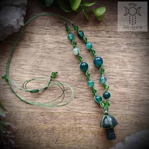 Naszyjnik Grzybek agat mszysty smoczy makrama jesieniara