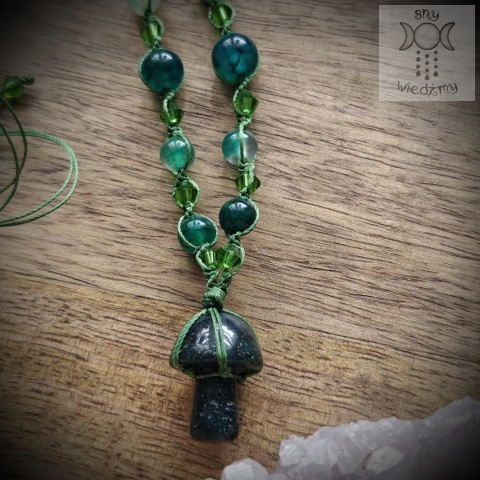 Naszyjnik Grzybek agat mszysty smoczy makrama jesieniara