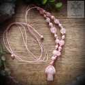 Naszyjnik Grzybek kwarc różowy makrama jesieniara