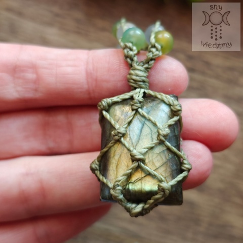 Makramowy naszyjnik labradoryt Agat makrama