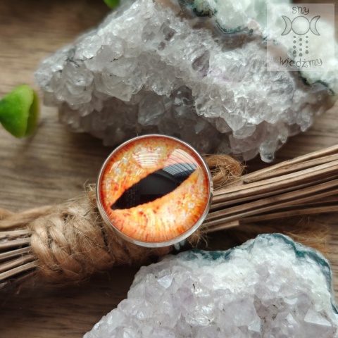Pierścionek Cat eye pomarańczowe oko kot kocie oko smoka smok