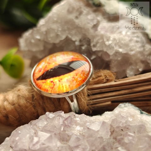 Pierścionek Cat eye pomarańczowe oko kot kocie oko smoka smok