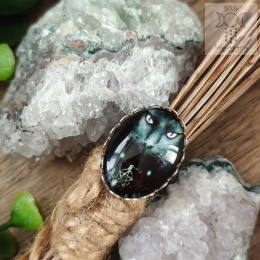 Pierścionek Witchy Cat pentagram regulowany