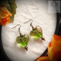 Kolczyki Olivine Heart Serca szklane brąz lampwork