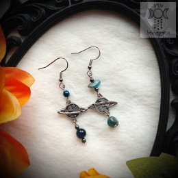 Kolczyki Kosmiczne tygrysie oko niebieskie apatyt Saturn gwiazdy księżyc