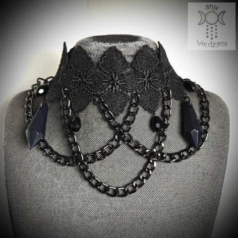 Kolia Dark Chain koronka kryształki naszyjnik choker