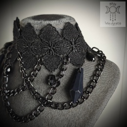 Kolia Dark Chain koronka kryształki naszyjnik choker