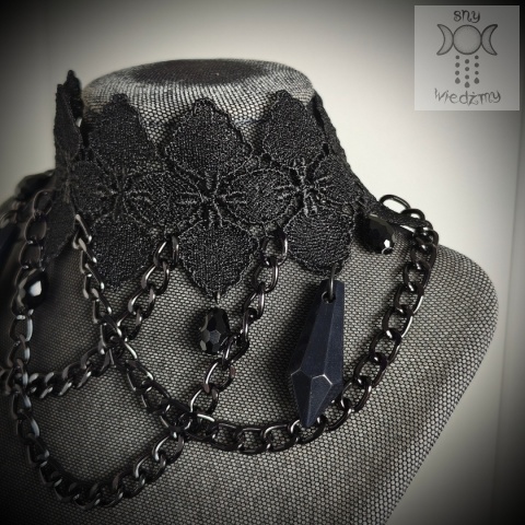 Kolia Dark Chain koronka kryształki naszyjnik choker