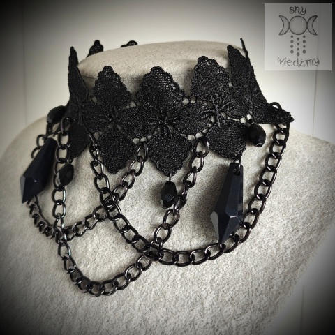 Kolia Dark Chain koronka kryształki naszyjnik choker
