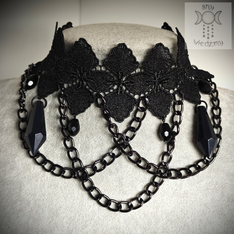 Kolia Dark Chain koronka kryształki naszyjnik choker