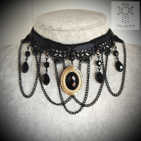 Kolia Dark Locket choker koronka kryształki sekretnik goth gothic