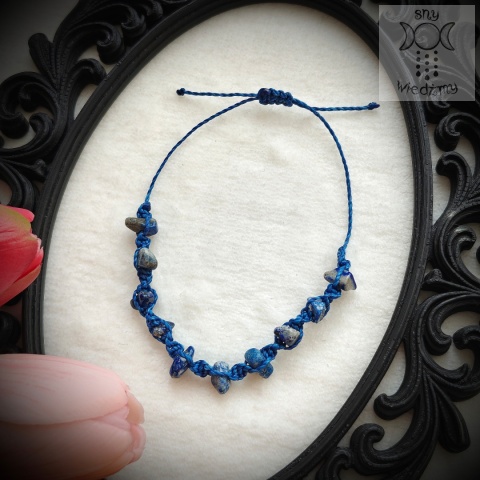 Makramowa bransoletka 10 kamieni lapis lazuli amulet witch makrama