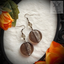 Kolczyki Sophia kryształki szare lampwork brąz