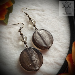 Kolczyki Sophia kryształki szare lampwork brąz