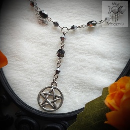 Naszyjnik Pentagram Kryształki Pentakl czarny srebrny basic