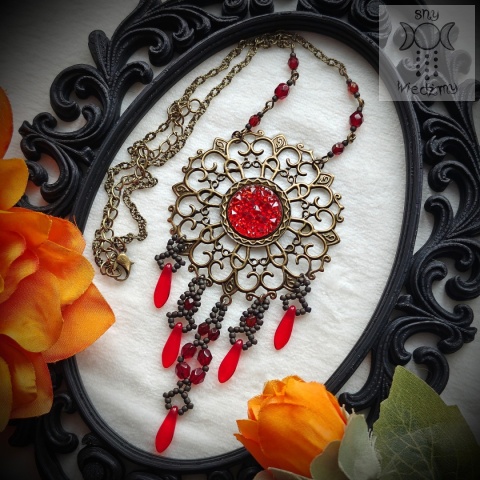 Naszyjnik Red Rosette koraliki goth gothic victorian beading