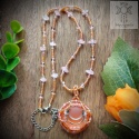 Naszyjnik Velvet Luna kwarc różowy pomarańczowy księżyc beading