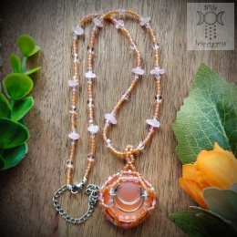 Naszyjnik Velvet Luna kwarc różowy pomarańczowy księżyc beading