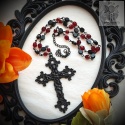 Naszyjnik Flower Cross Dark długi Krzyż onyks goth Gothic gotycki